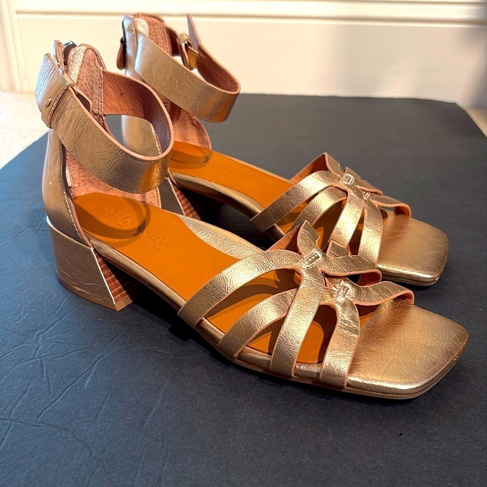 New Gentle Souls Break My Park Metallic Rose Gold Leather Kitten Heel Sandal 11